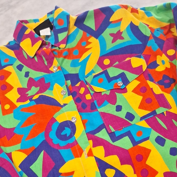 Roughrider Tops - Vintage‎ Rare Rough Rider 80s 90s Vibrant Geometric Shirt Made in USA Western